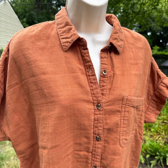 Sonoma | Large Terracotta Orange Button Up Short Sleeve Women’s Top Warm Autumn - Picture 3 of 8